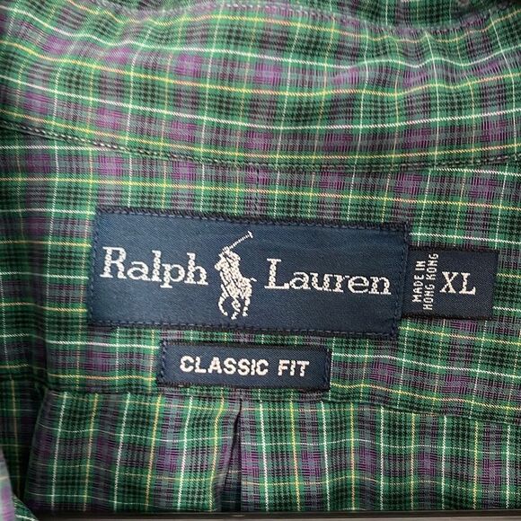 Ralph Lauren Mens Classic Fir Plaid Button Down Size XL Green/Purple - Picture 5 of 8
